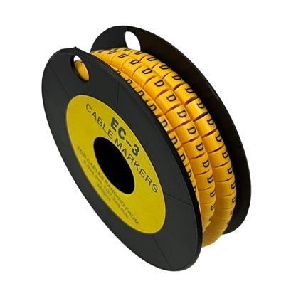 Spool of China cable management Cable "D" Marker 5.0mm to 7.2mm Yellow for wire identification and labeling