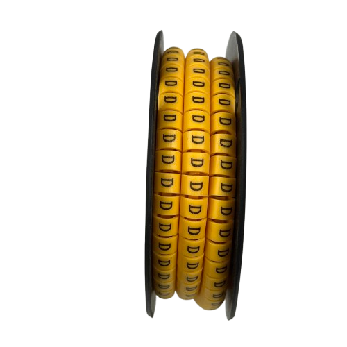 Reel of yellow cable ID rings Cable "D" Marker 5.0mm to 7.2mm Yellow for wire labeling and organization