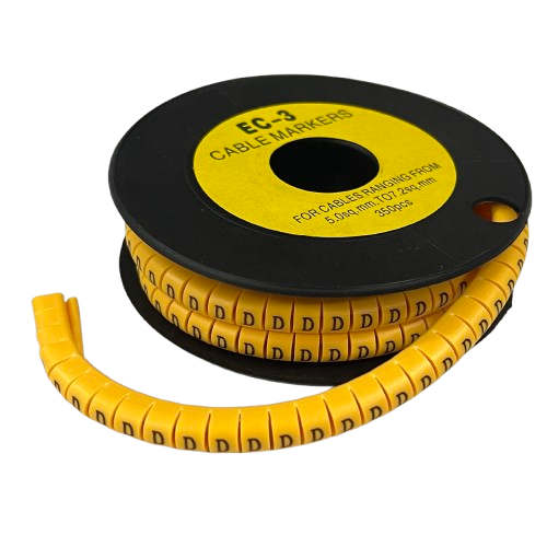 Spool of yellow segmented Cable "D" Marker 5.0mm to 7.2mm Yellow for organizing and labeling cables in bundles