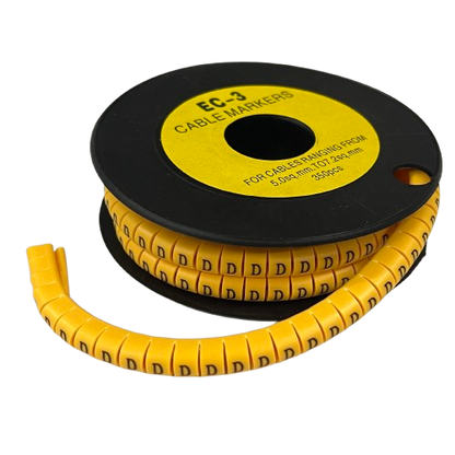 Spool of yellow segmented Cable "D" Marker 5.0mm to 7.2mm Yellow for organizing and labeling cables in bundles