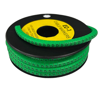 Grippes spool of Cable "D" Marker EC-1 Green D-shaped wire markers on black reel for cable labeling