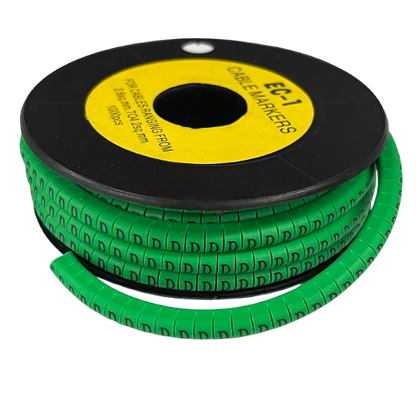 Grippes spool of Cable "D" Marker EC-1 Green segmented cable markers showing repeated D labels