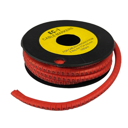 Grippes cable management spool with Cable "D" Marker Red 2.6mm to 4.2mm red segmented identification sleeves