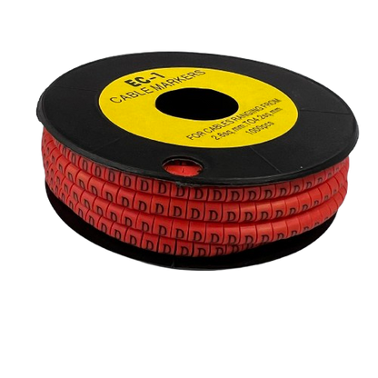 Grippes spool of red Cable "D" Marker Red 2.6mm to 4.2mm labels with repeating D for identifying 2.6mm to 4.2mm cables