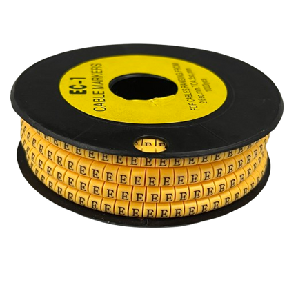 Spool of yellow Cable "E" Marker 2.6mm to 4.2mm Yellow cable IDs for wire organization