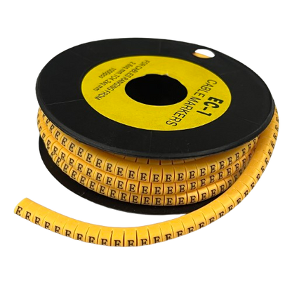 Spool of yellow Cable "E" Marker 2.6mm to 4.2mm Yellow snap on markers with repeat E labels for cable identification