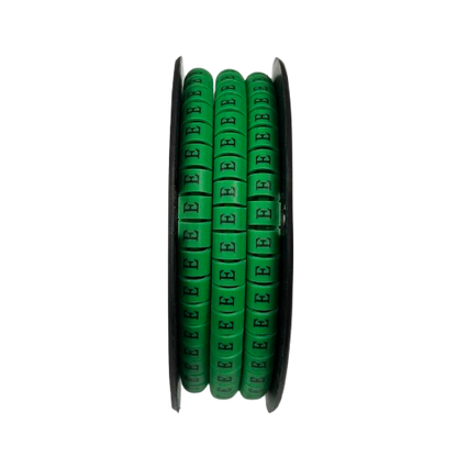 Spool of green letter E cable markers Cable "E" Marker 5.0mm to 7.2mm Green on reel for wire labeling