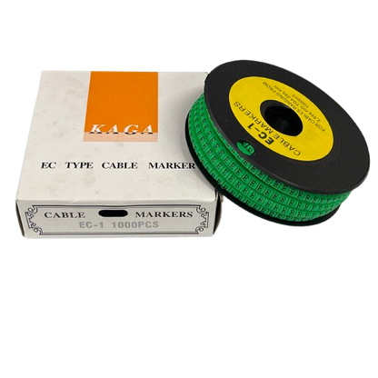 Grippes Cable "E" Marker Green 2.6mm to 4.2mm spool of numbered green cable markers with box