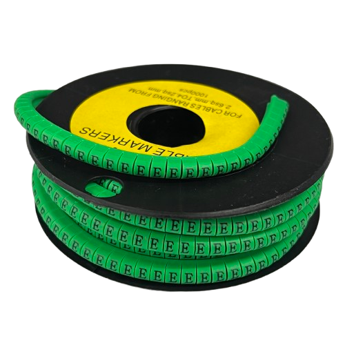 Grippes Cable "E" Marker Green 2.6mm to 4.2mm spool for cable management and wire identification