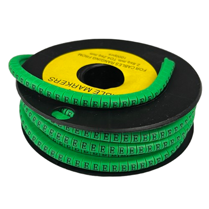 Grippes Cable "E" Marker Green 2.6mm to 4.2mm spool for cable management and wire identification