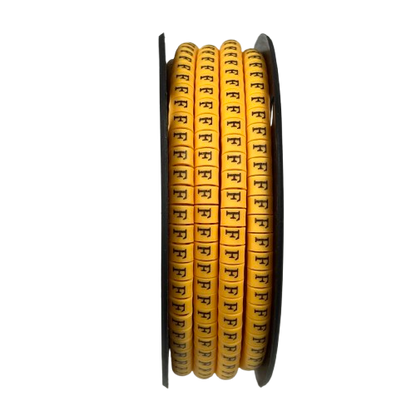 Spool of yellow Cable "F" Marker 2.6mm to 4.2mm Yellow labels with black F lettering for cable management