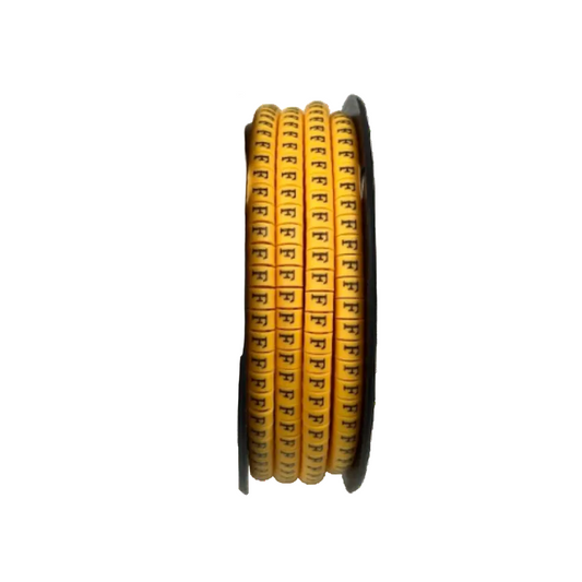 Spool of yellow Cable "F" Marker 2.6mm to 4.2mm Yellow labels with black F lettering for cable management