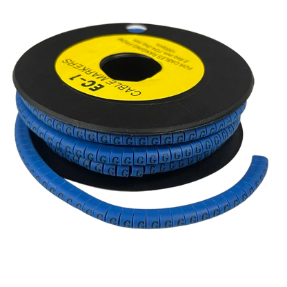 Spool of blue Cable "G" Marker 2.6mm to 4.2mm Blue spiral markers with repeated G labels for cable organization