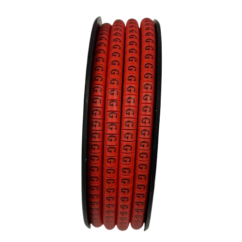Grippes Cable "G" Marker Red 2.6mm to 4.2mm spool showing multiple red G cable markers for identification