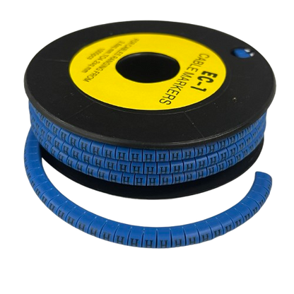 Spool of blue cable ID wrap showing repeated H markers for labeling wires Cable "H" Marker 2.6mm to 4.2mm Blue