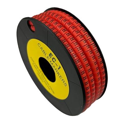 Grippes spool of red cable markers Cable "H" Marker Red 2.6mm to 4.2mm on black reel for wire labeling