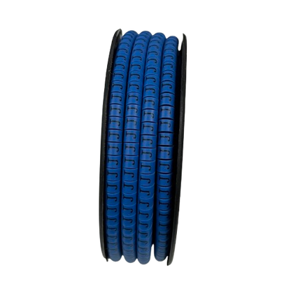 Spool of blue Cable "J" Marker 2.6mm to 4.2mm Blue strips with repeating J slots for cable management