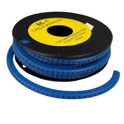Spool of blue Cable "K" Marker 2.6mm to 4.2mm Blue strip markers for labeling 2.6 to 4.2 mm cables