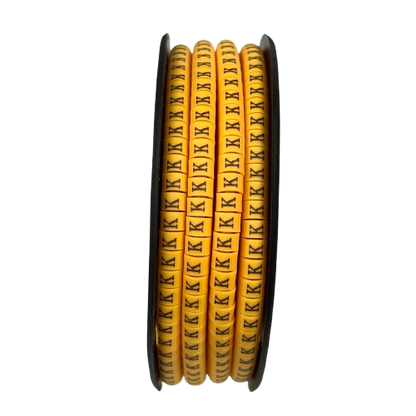 Reel of yellow cable markers with repeating K labels Cable "K" Marker 2.6mm to 4.2mm Yellow for wire identification