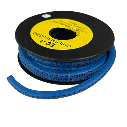 Spool of blue numbered spiral cable wrap for wire organization Cable Marke Blue - 7 cable management