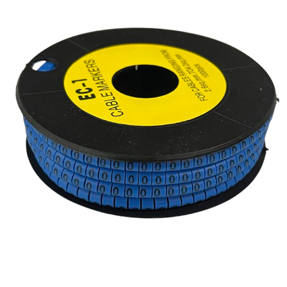 Reel of blue numeric cable labels showing repeated zero markers for cable management Cable Marker 0 Blue from China