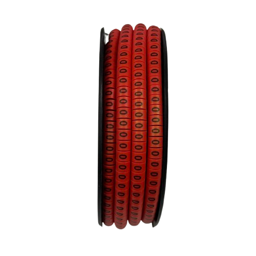 Grippes Cable Marker 0 Red spool of red numeric cable markers with repeated zero labels for wire identification