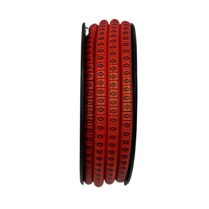 Grippes Cable Marker 0 Red spool of red numeric cable markers with repeated zero labels for wire identification
