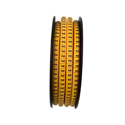 Spool of yellow numeric cable markers with repeated 2 labels for wire identification and organization Cable Marker 2 Yellow