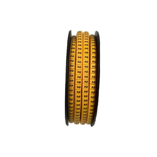 Spool of yellow numeric cable markers with repeated 2 labels for wire identification and organization Cable Marker 2 Yellow