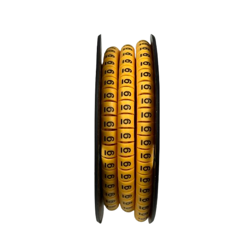 Spool of Cable Marker 6 Yellow numeric rings with black print for cable management and wire identification