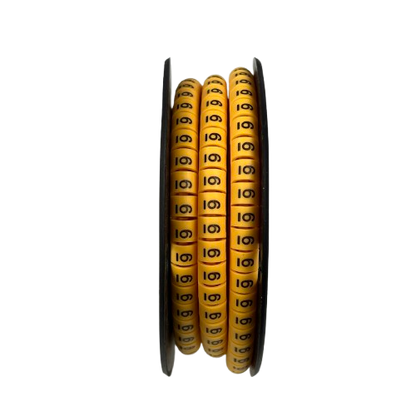Spool of Cable Marker 6 Yellow numeric rings with black print for cable management and wire identification
