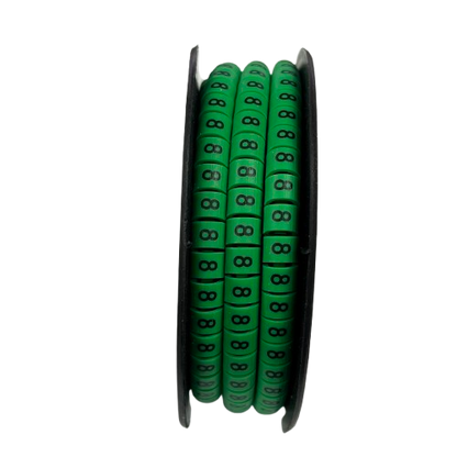 Spool of China made Cable Marker - 8 Green numeric rings for cable identification on wiring harnesses