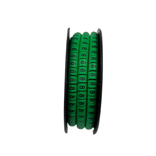 Spool of China made Cable Marker - 8 Green numeric rings for cable identification on wiring harnesses