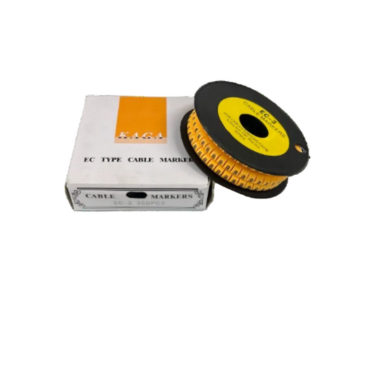 Cable marker - 8 Yellow reel of numeric cable markers on black spool with KAGA box for wiring identification
