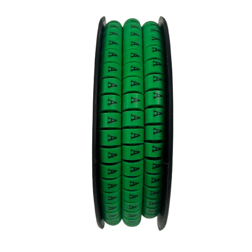 Spool of Cable Marker - A Green adhesive cable labels with repeated letter A for organized cable management