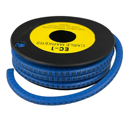 Spool of blue segmented cable markers with repeated B labels for wire identification and organization Cable Marker - B Blue