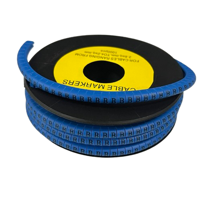 China vendor spool of blue cable markers with repeating B labels for wire identification Cable Marker - B Blue