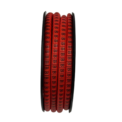 Grippes Cable Marker - B RED spool of red adhesive cable labels showing repeated B markers for organization