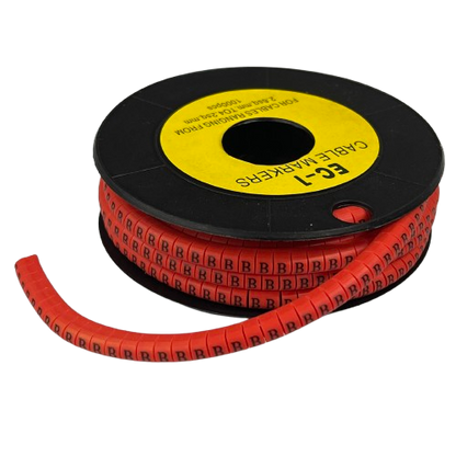 Grippes spool of red adhesive cable markers printed with repeating B characters Cable Marker - B RED for wire identification