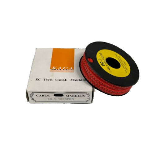 Grippes red cable marker spool and box showing Cable Marker - B RED for organized wiring