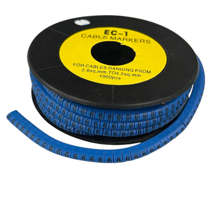 Spool of numbered cable identification sleeves Cable Marker Blue 6 for wire labeling and organized cable management