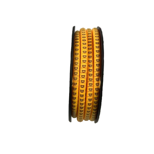 Spool of yellow adhesive cable labels with repeated D markers for wire identification Cable Marker D -  Yellow