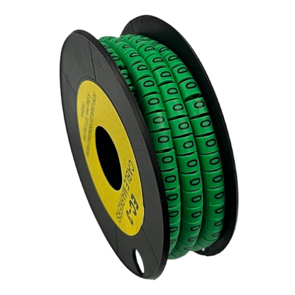Spool of Cable Marker Green 0 plastic ring markers on black reel for cable management