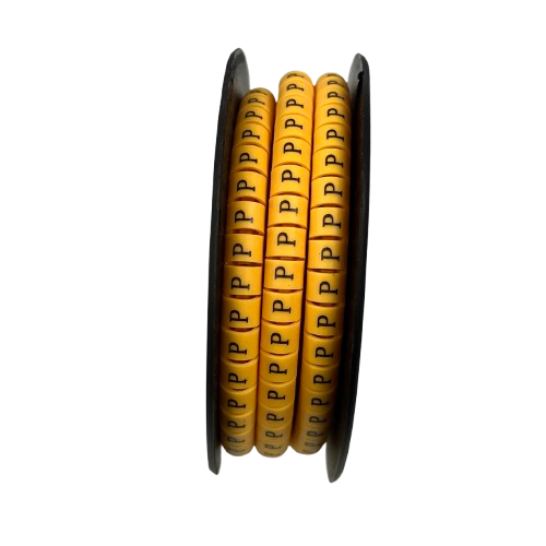 Grippes Cable Marker P - Yellow spool showing multiple P labels for cable identification and organization