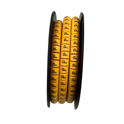 Grippes Cable Marker P - Yellow spool showing multiple P labels for cable identification and organization