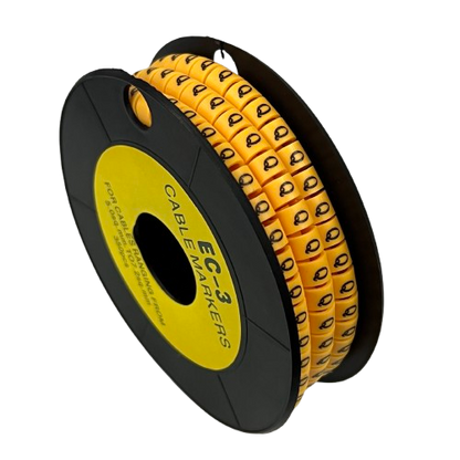 Grippes spool of Cable Marker Q - Yellow round cable ID markers on black reel for wiring organization