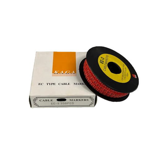 Grippes Cable Marker Red - Q on a spool with a box containing 350 pieces for efficient cable management