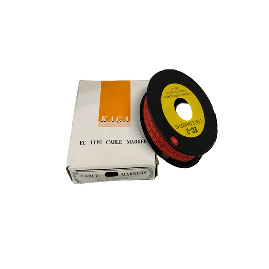 Grippes Cable Marker Red - U on a spool next to its box, perfect for organizing cables