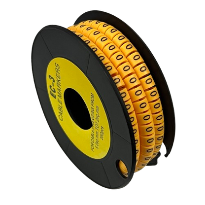 Reel of Cable Marker Yellow 0 numeric ring markers on black spool for cable management and wire labeling from China