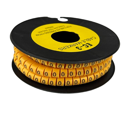 Spool of Cable Marker Yellow 0 numeric wire labels for cable management and identification